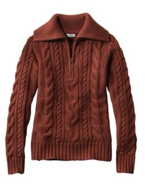 L.L. Bean Women's Cable Zip-Up Sweater - Rust Brown NWOT